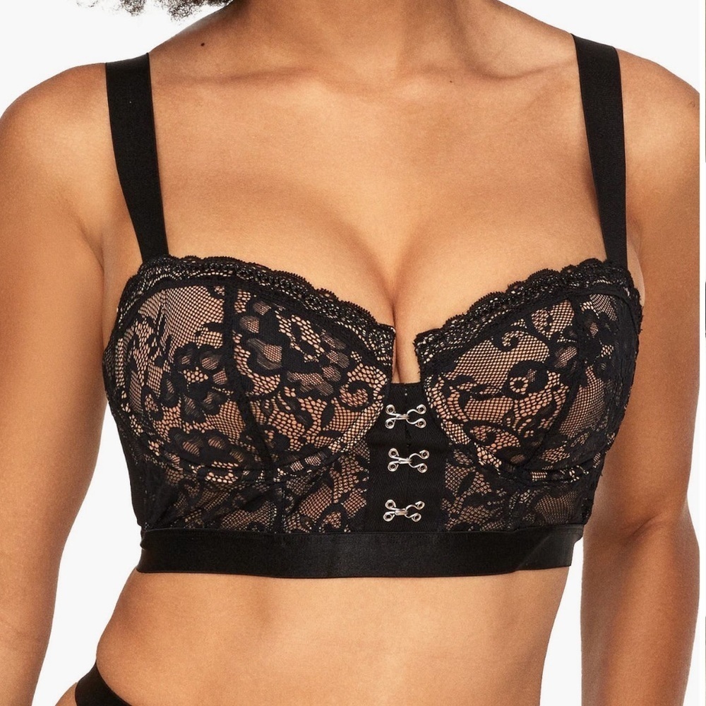 Adore Me Temperance Contour Balconette Bra Corset Nude Black Lace Overlay - 32C
